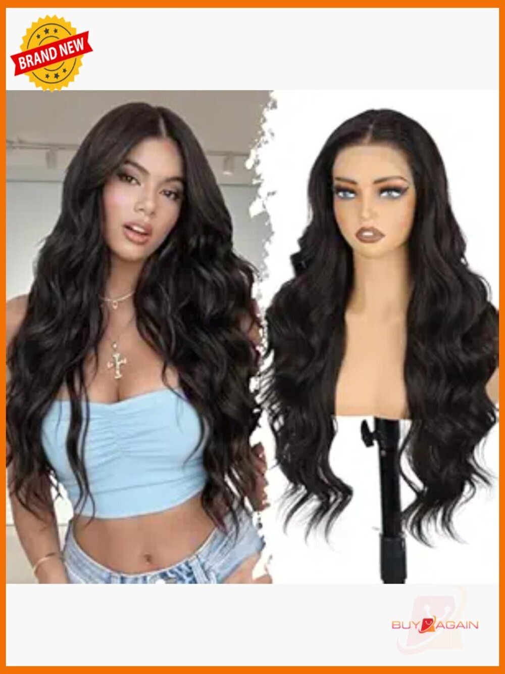 13X4 HD Lace Front Wig, Long Synthetic Glueless Wavy Curly 26 Inch Daily Use
